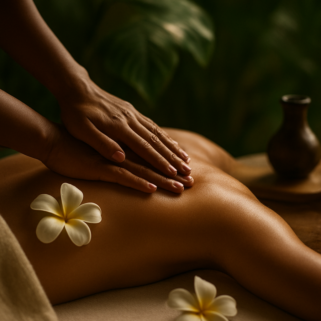 Therapist performing a Balinese massage with aromatic oils