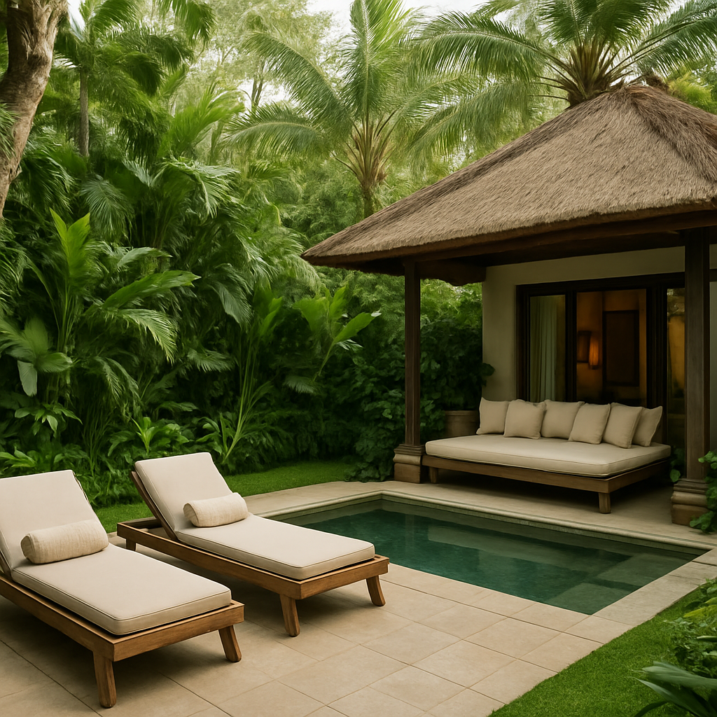 Tropical Balinese villa relaxation area