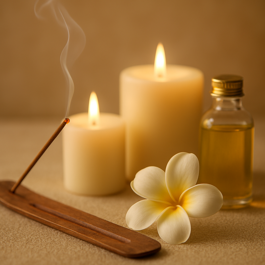 Aromatic incense, candles and massage oil